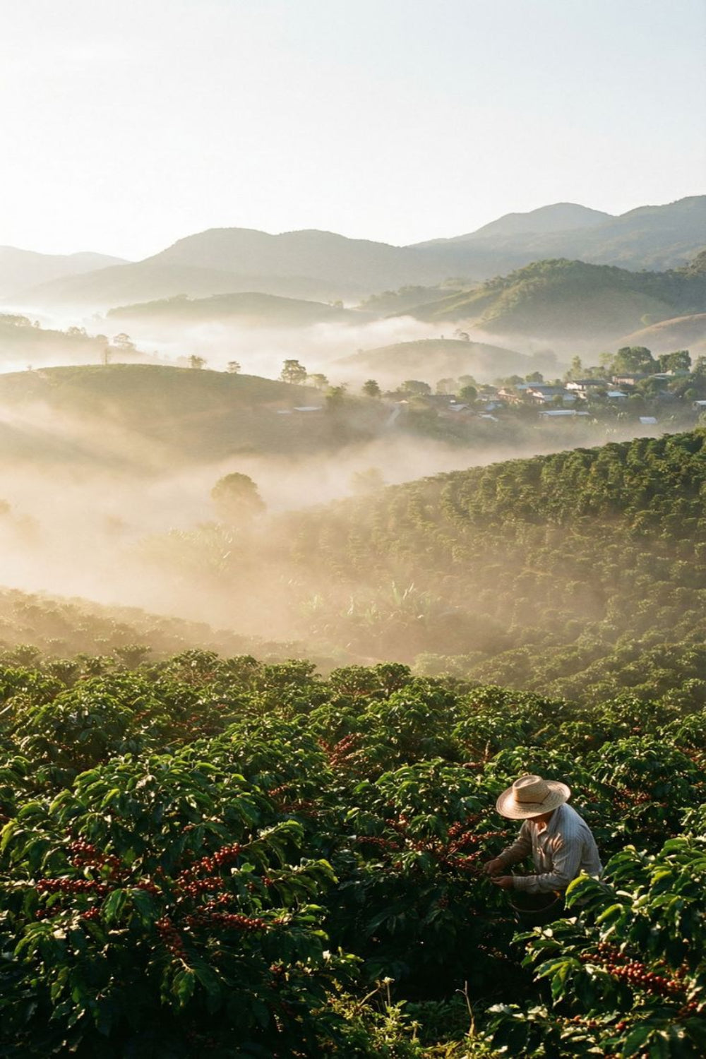 Coffee plantation on misty hills